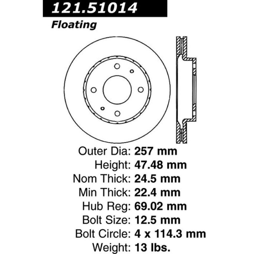 CENTRIC PARTS 121.51014 C-Tek Standard Brake Rotor