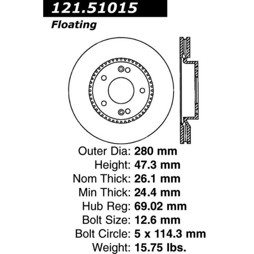 CENTRIC PARTS 121.51015 C-Tek Standard Brake Rotor