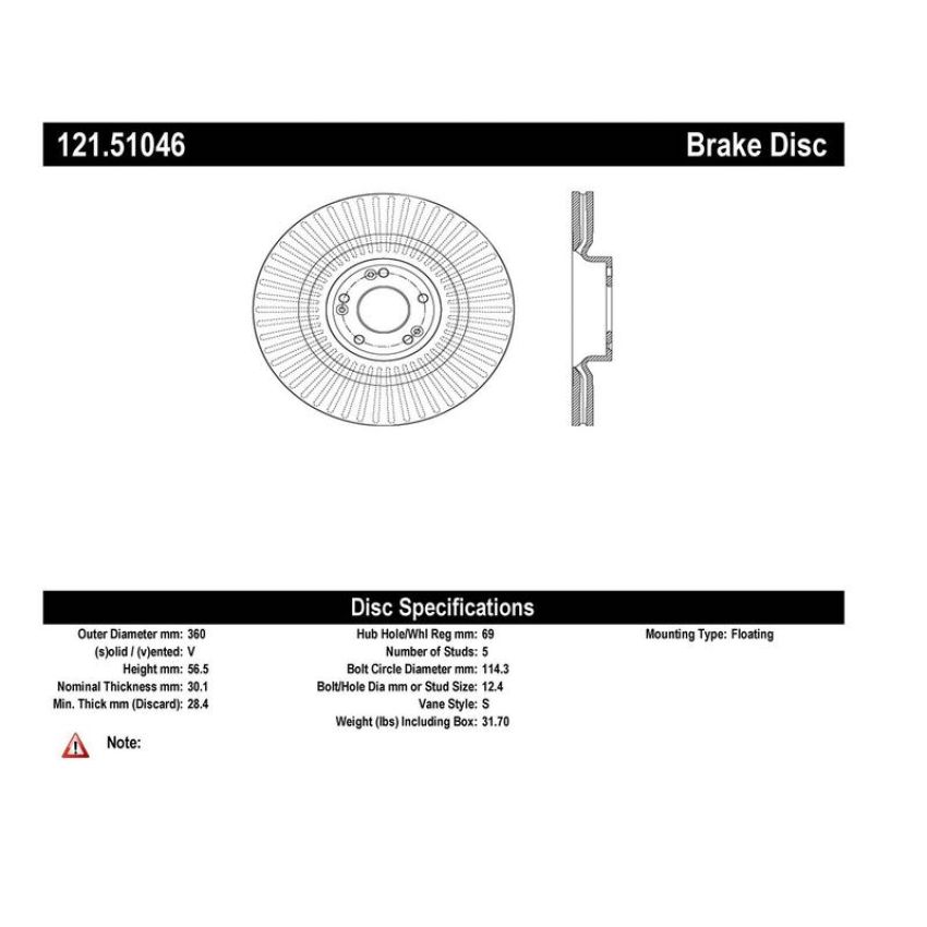 CENTRIC PARTS 121.51046 C-Tek Standard Brake Rotor