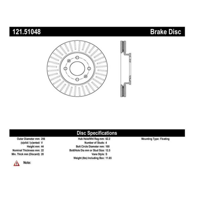 CENTRIC PARTS 121.51048 C-Tek Standard Brake Rotor