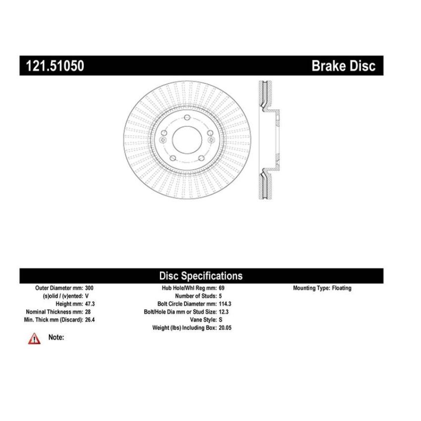 CENTRIC PARTS 121.51050 C-Tek Standard Brake Rotor