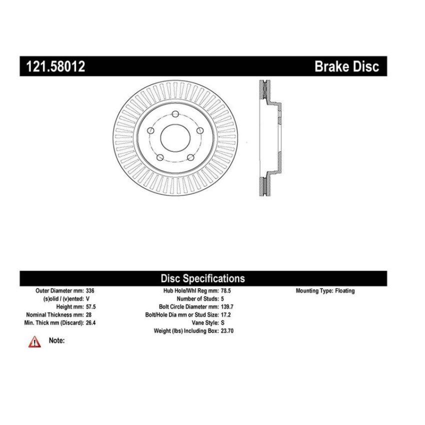 CENTRIC PARTS 121.58012 C-Tek Standard Brake Rotor