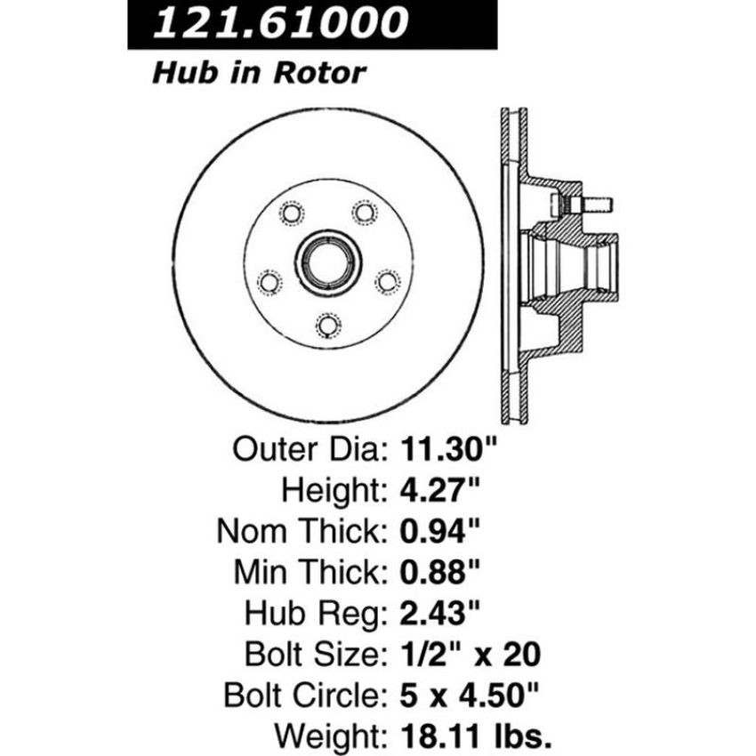 CENTRIC PARTS 121.61000 C-Tek Standard Brake Rotor