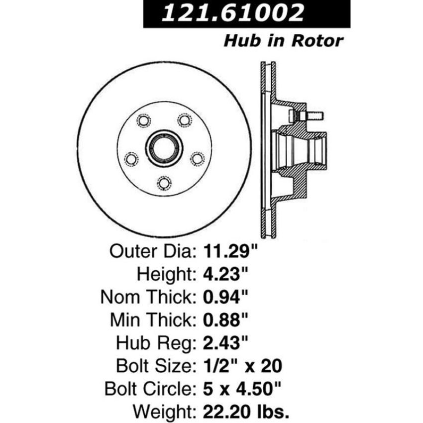 CENTRIC PARTS 121.61002 C-Tek Standard Brake Rotor