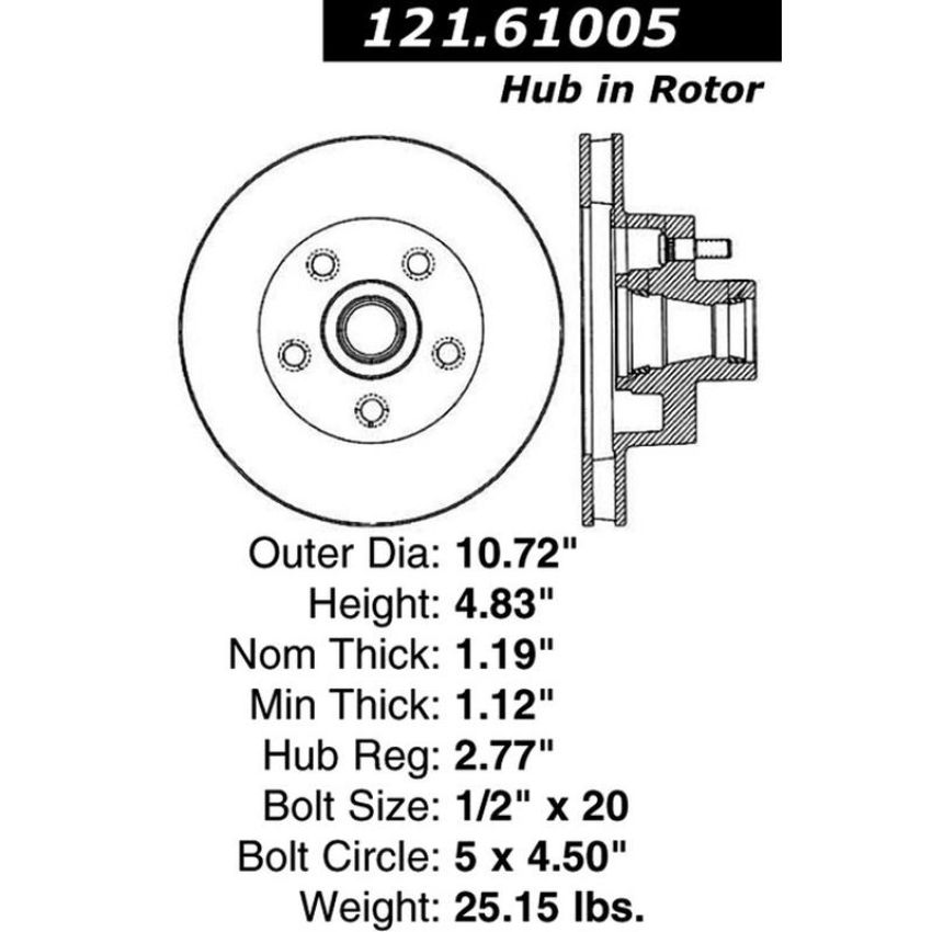 CENTRIC PARTS 121.61005 C-Tek Standard Brake Rotor