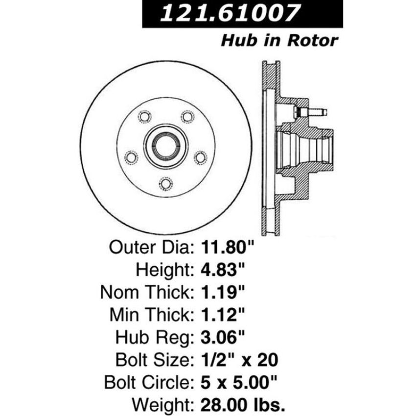 CENTRIC PARTS 121.61007 C-Tek Standard Brake Rotor