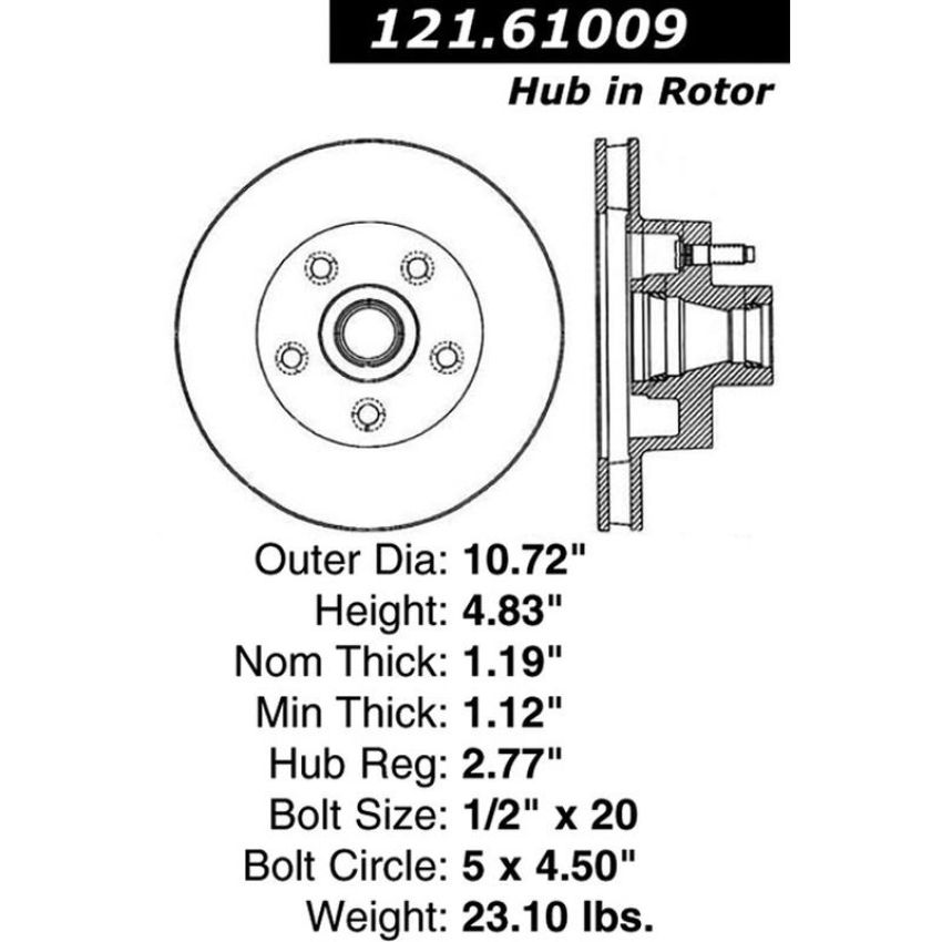 CENTRIC PARTS 121.61009 C-Tek Standard Brake Rotor