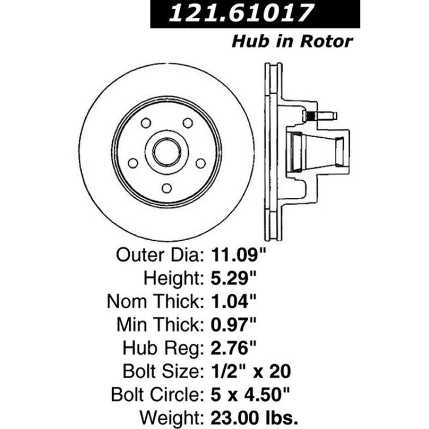 CENTRIC PARTS 121.61017 C-Tek Standard Brake Rotor