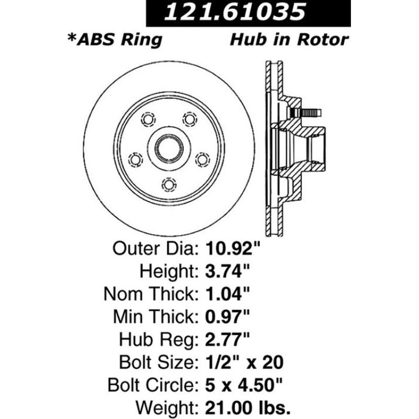 CENTRIC PARTS 121.61035 C-Tek Standard Brake Rotor