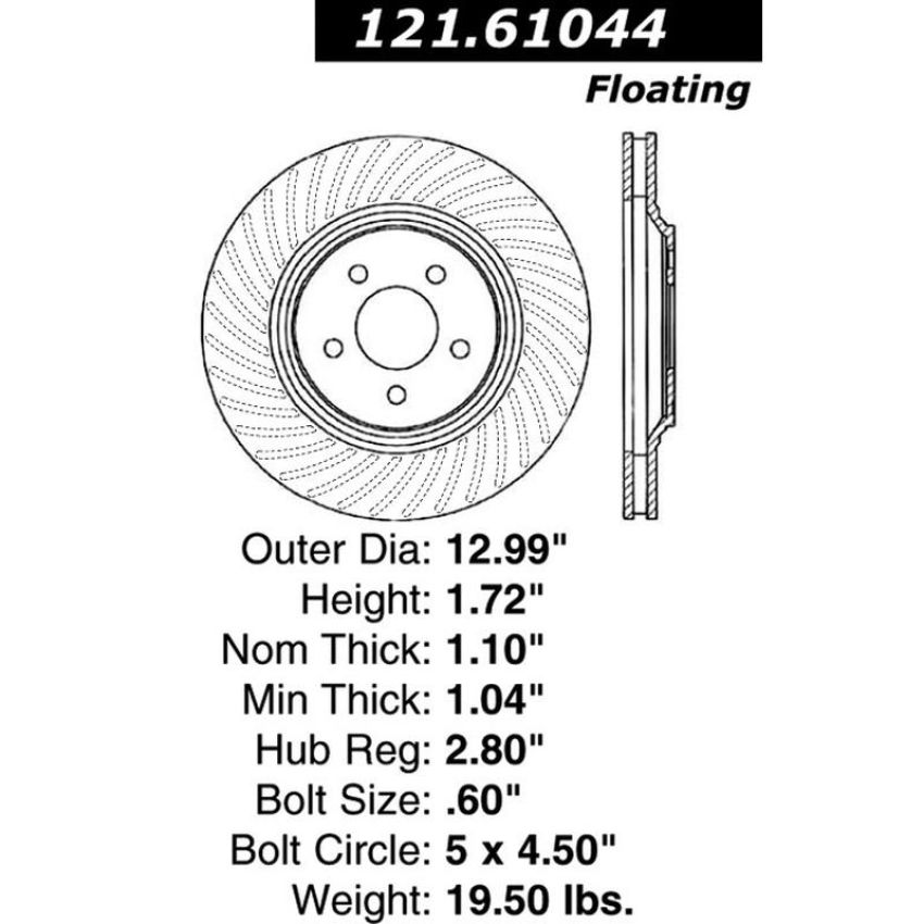 CENTRIC PARTS 121.61044 C-Tek Standard Brake Rotor