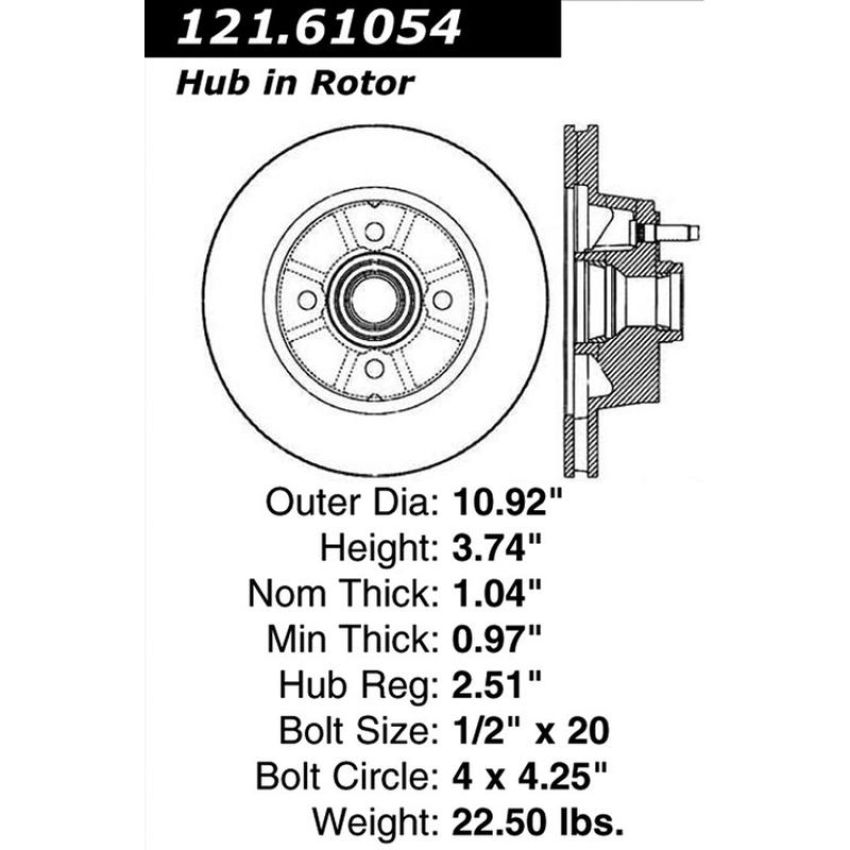 CENTRIC PARTS 121.61054 C-Tek Standard Brake Rotor