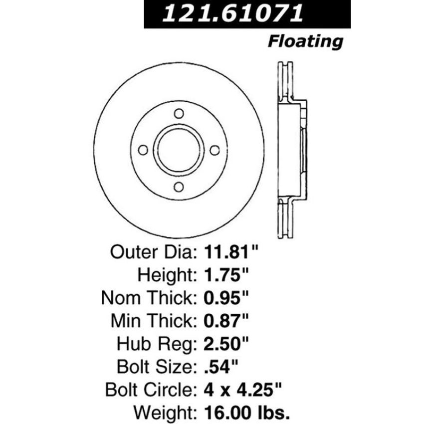 CENTRIC PARTS 121.61071 C-Tek Standard Brake Rotor