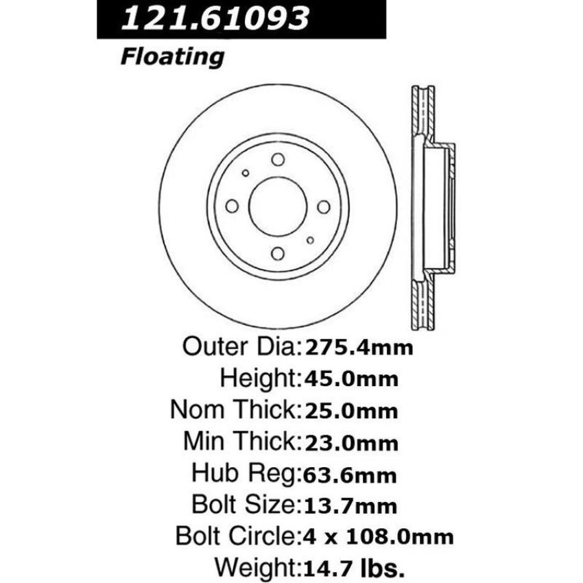 CENTRIC PARTS 121.61093 C-Tek Standard Brake Rotor