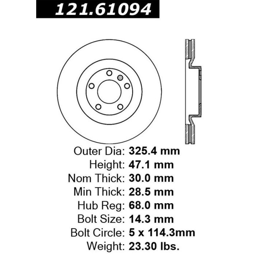 CENTRIC PARTS 121.61094 C-Tek Standard Brake Rotor