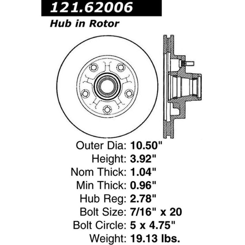 CENTRIC PARTS 121.62006 C-Tek Standard Brake Rotor