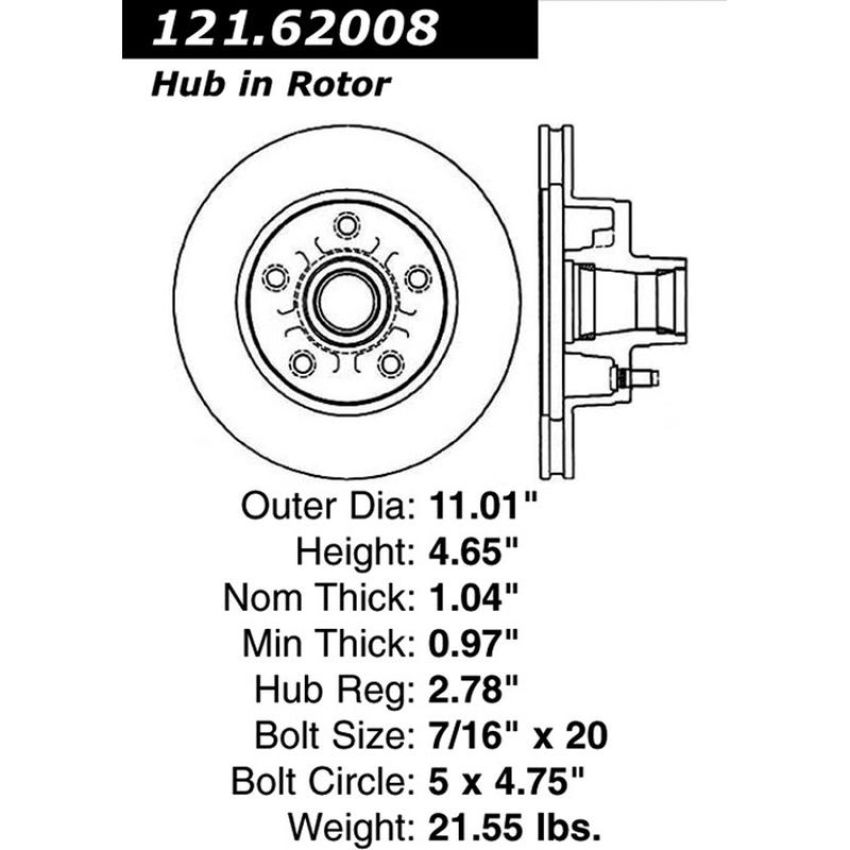 CENTRIC PARTS 121.62008 C-Tek Standard Brake Rotor