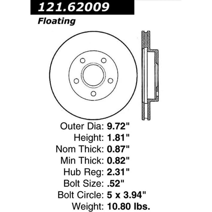 CENTRIC PARTS 121.62009 C-Tek Standard Brake Rotor