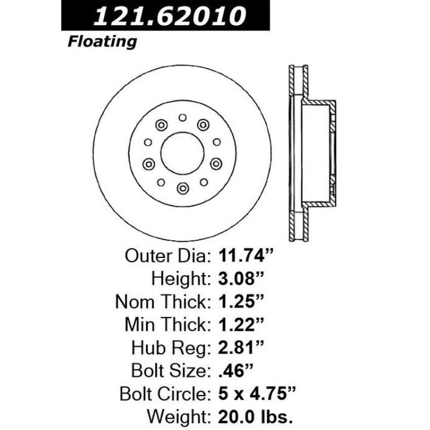 CENTRIC PARTS 121.62010 C-Tek Standard Brake Rotor