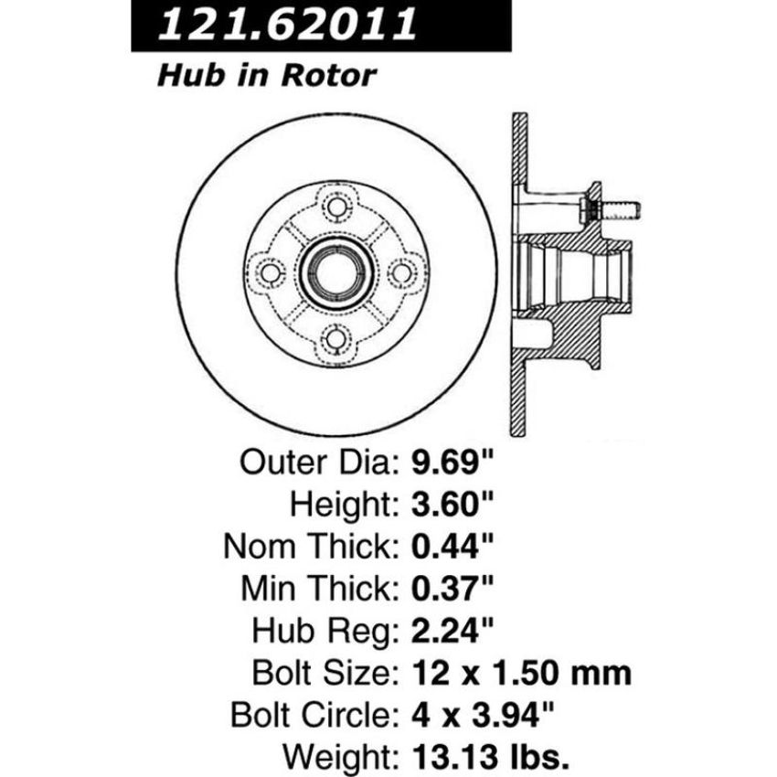 CENTRIC PARTS 121.62011 C-Tek Standard Brake Rotor