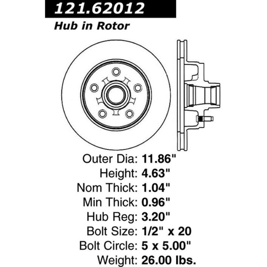CENTRIC PARTS 121.62012 C-Tek Standard Brake Rotor