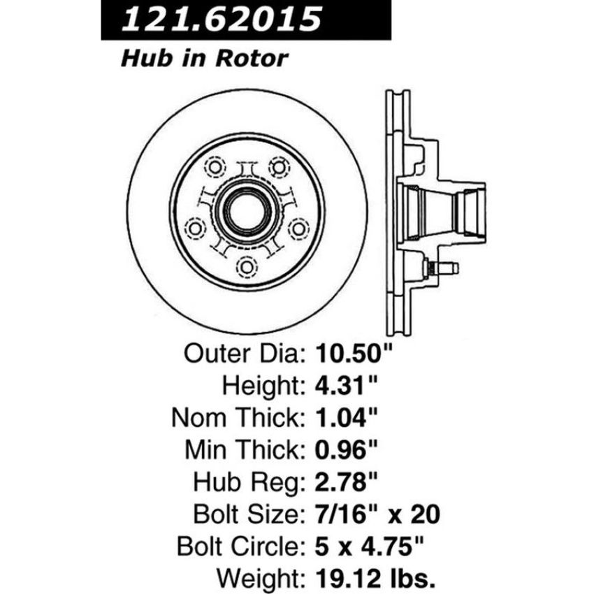 CENTRIC PARTS 121.62015 C-Tek Standard Brake Rotor