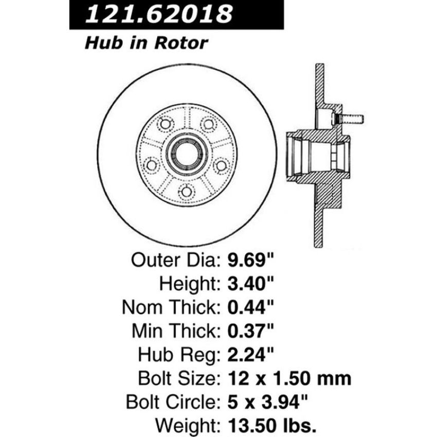 CENTRIC PARTS 121.62018 C-Tek Standard Brake Rotor