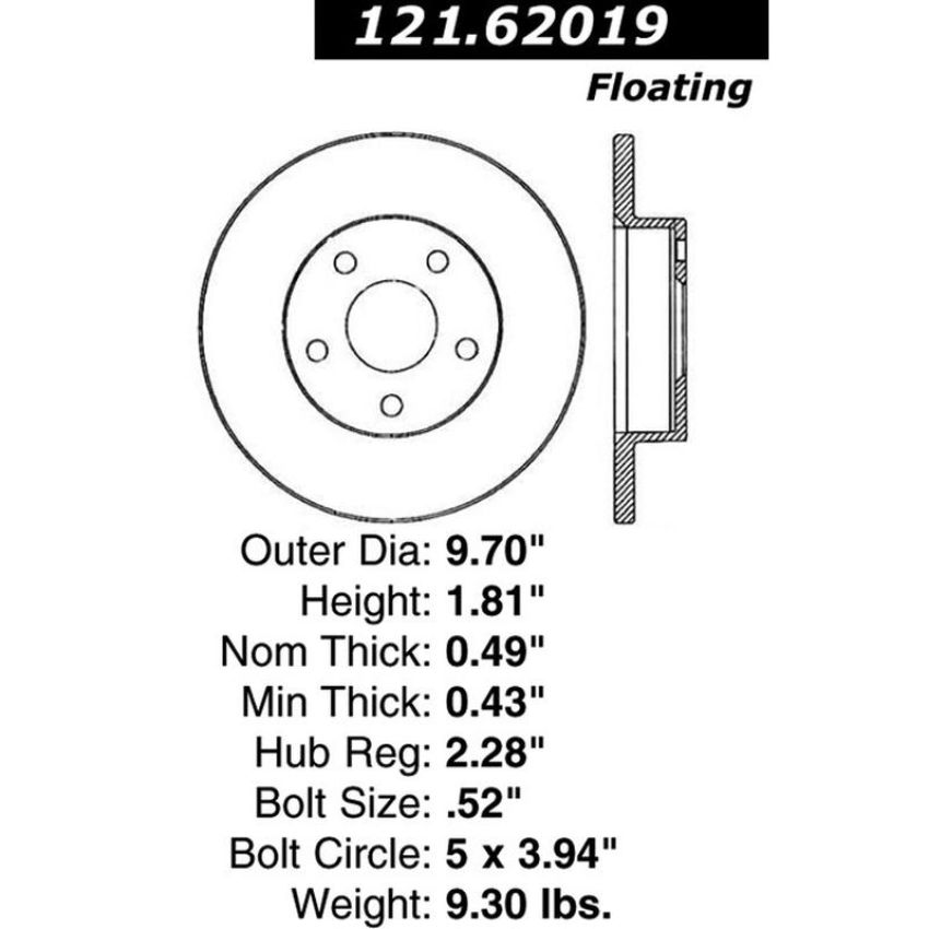 CENTRIC PARTS 121.62019 C-Tek Standard Brake Rotor
