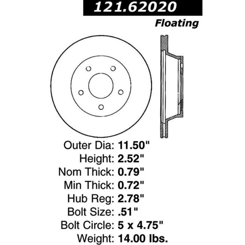 CENTRIC PARTS 121.62020 C-Tek Standard Brake Rotor