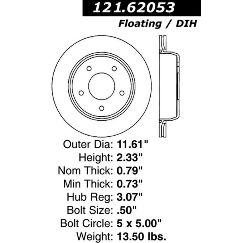 CENTRIC PARTS 121.62053 C-Tek Standard Brake Rotor