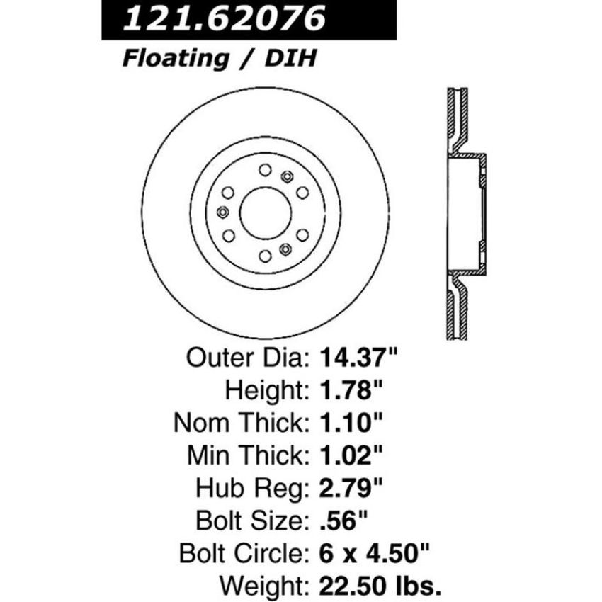 CENTRIC PARTS 121.62076 C-Tek Standard Brake Rotor