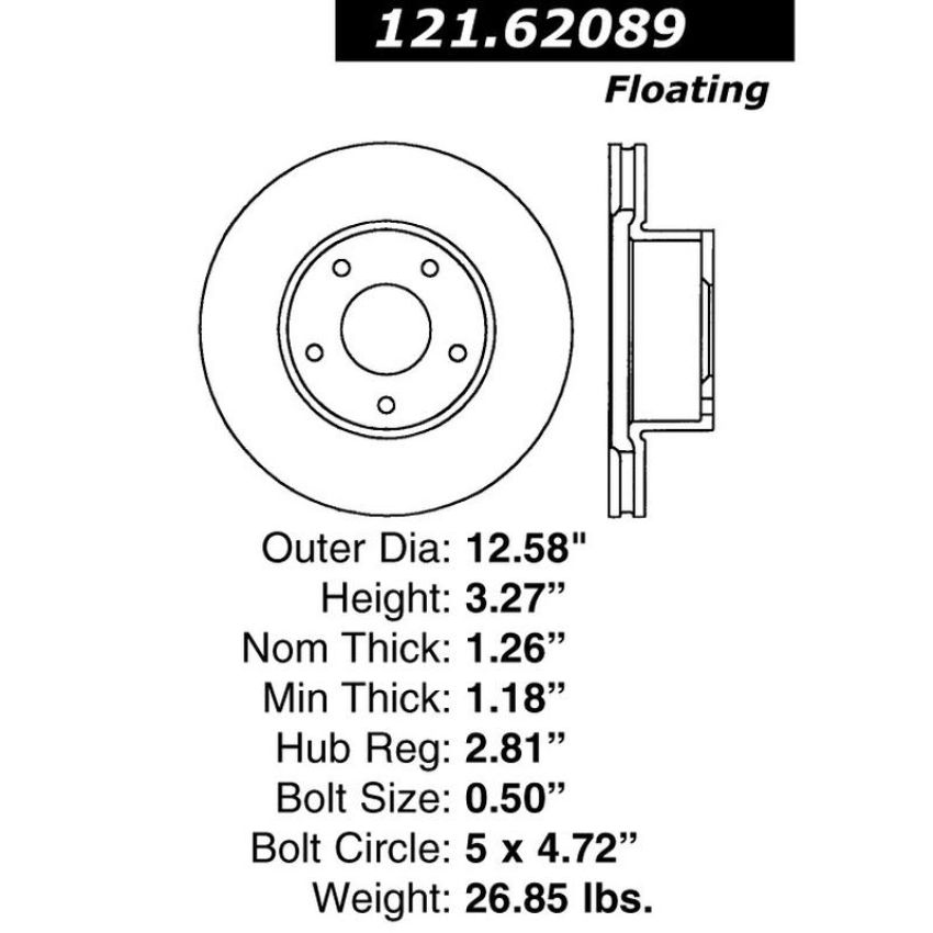 CENTRIC PARTS 121.62089 C-Tek Standard Brake Rotor