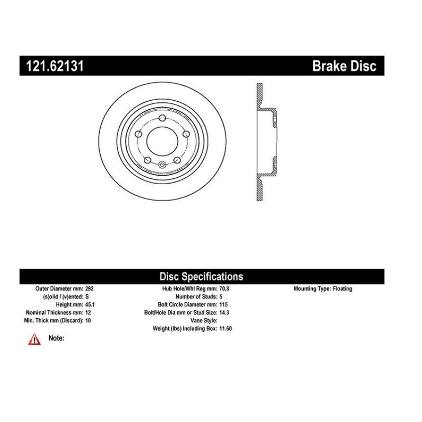 CENTRIC PARTS 121.62131 C-Tek Standard Brake Rotor