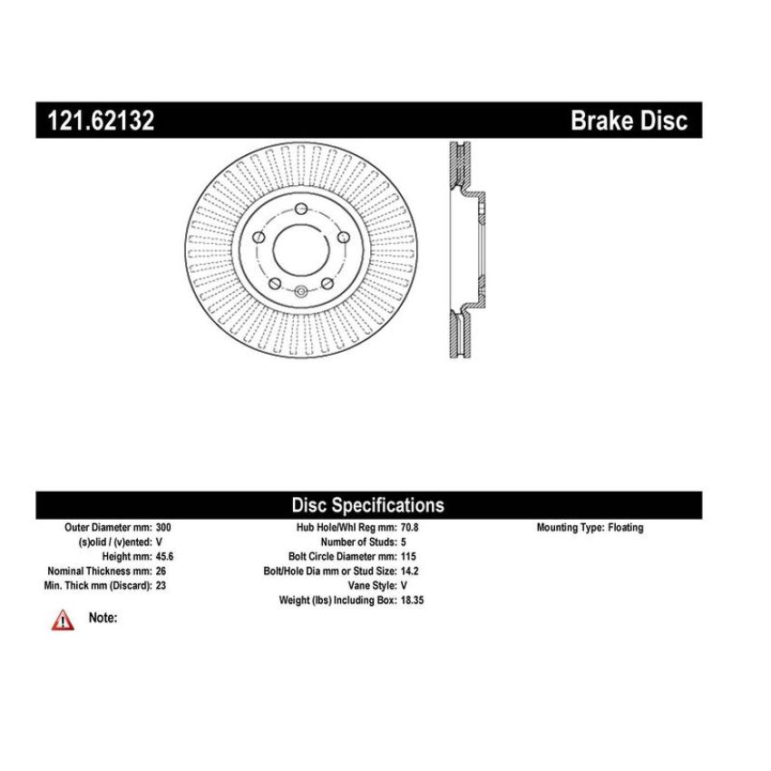 CENTRIC PARTS 121.62132 C-Tek Standard Brake Rotor