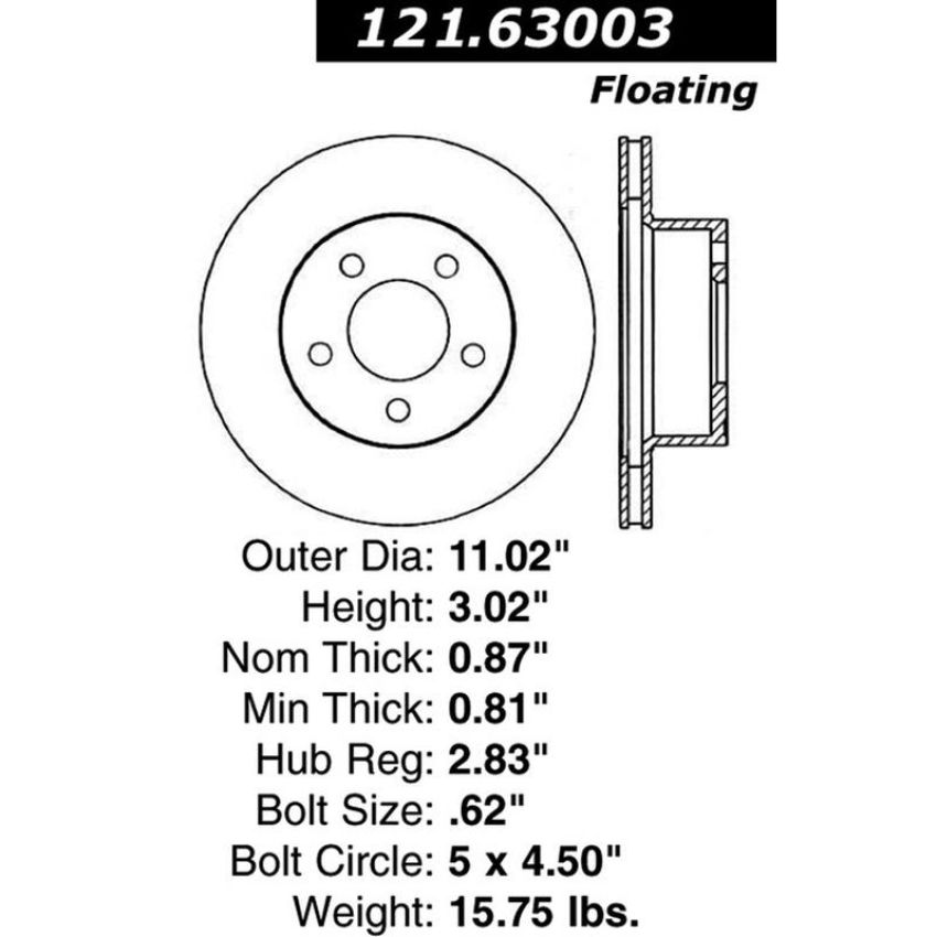 CENTRIC PARTS 121.63003 C-Tek Standard Brake Rotor