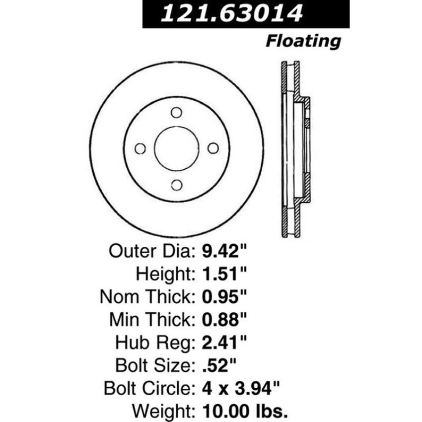 CENTRIC PARTS 121.63014 C-Tek Standard Brake Rotor