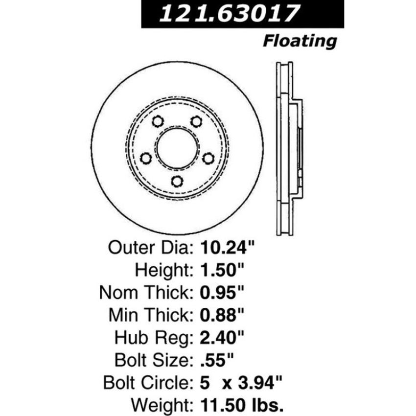 CENTRIC PARTS 121.63017 C-Tek Standard Brake Rotor