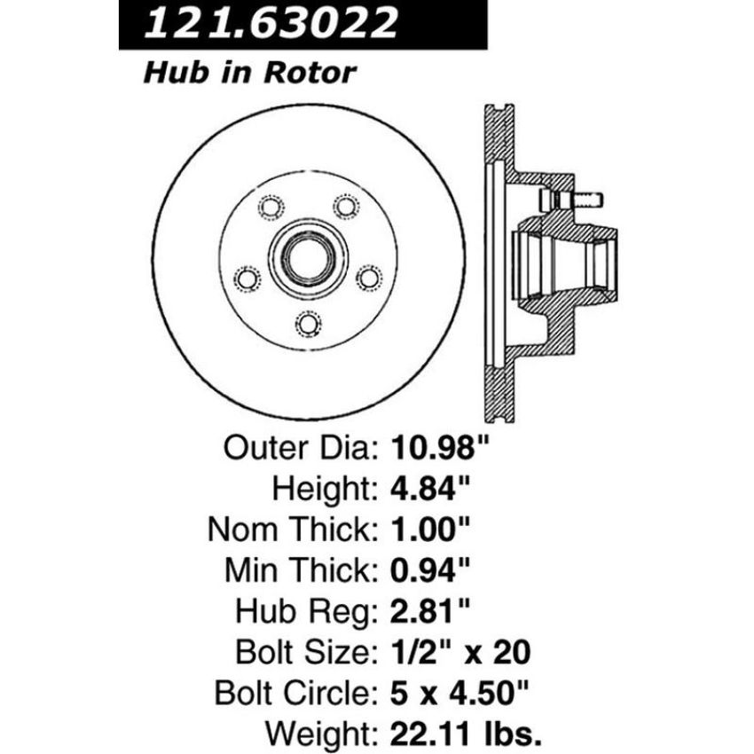 CENTRIC PARTS 121.63022 C-Tek Standard Brake Rotor