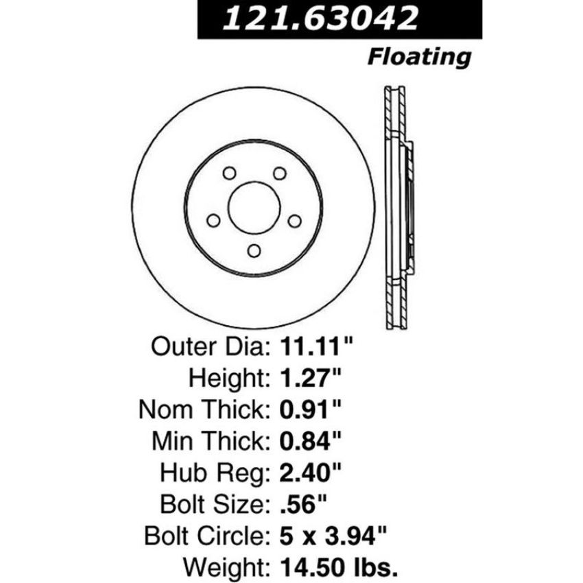 CENTRIC PARTS 121.63042 C-Tek Standard Brake Rotor