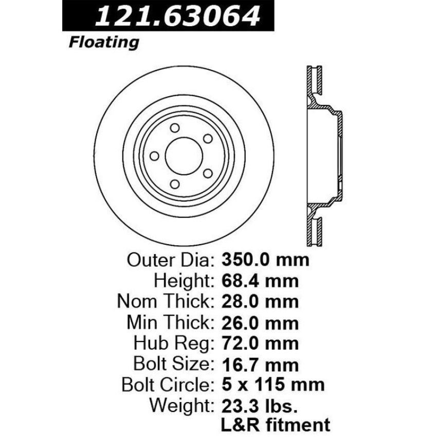 CENTRIC PARTS 121.63064 C-Tek Standard Brake Rotor