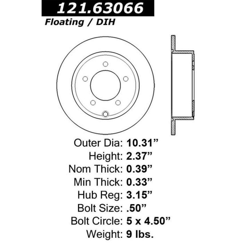 CENTRIC PARTS 121.63066 C-Tek Standard Brake Rotor