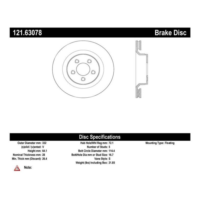 CENTRIC PARTS 121.63078 C-Tek Standard Brake Rotor