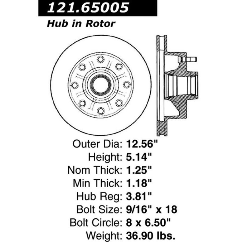 CENTRIC PARTS 121.65005 C-Tek Standard Brake Rotor