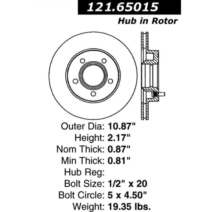 CENTRIC PARTS 121.65015 C-Tek Standard Brake Rotor