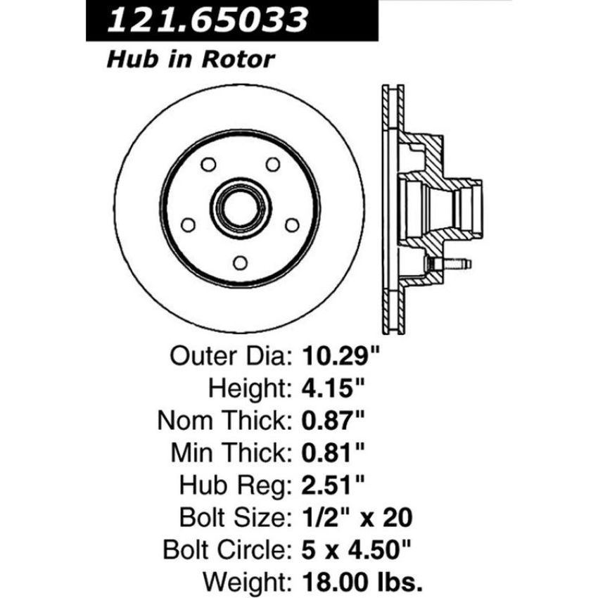 CENTRIC PARTS 121.65033 C-Tek Standard Brake Rotor