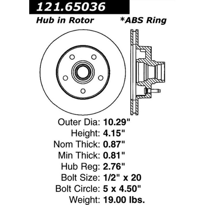 CENTRIC PARTS 121.65036 C-Tek Standard Brake Rotor