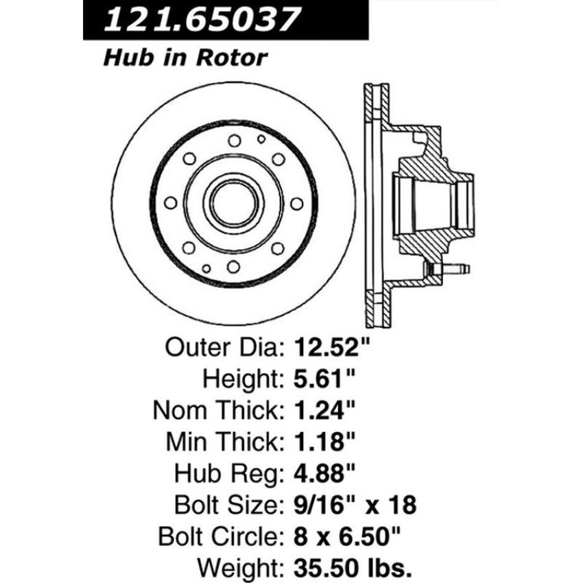 CENTRIC PARTS 121.65037 C-Tek Standard Brake Rotor