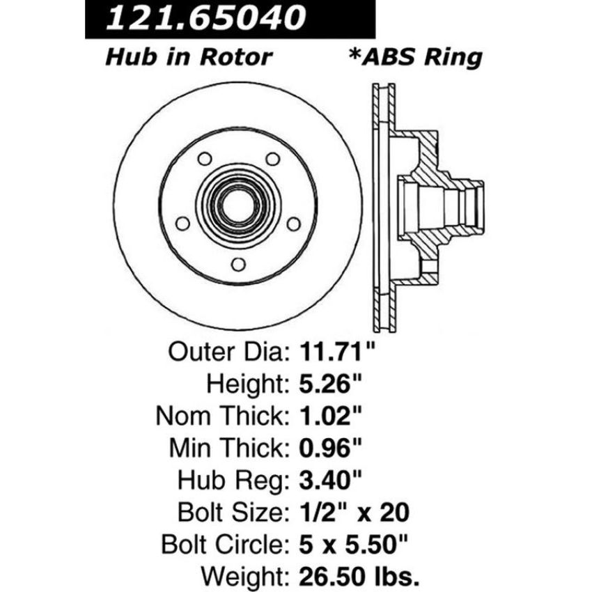 CENTRIC PARTS 121.65040 C-Tek Standard Brake Rotor