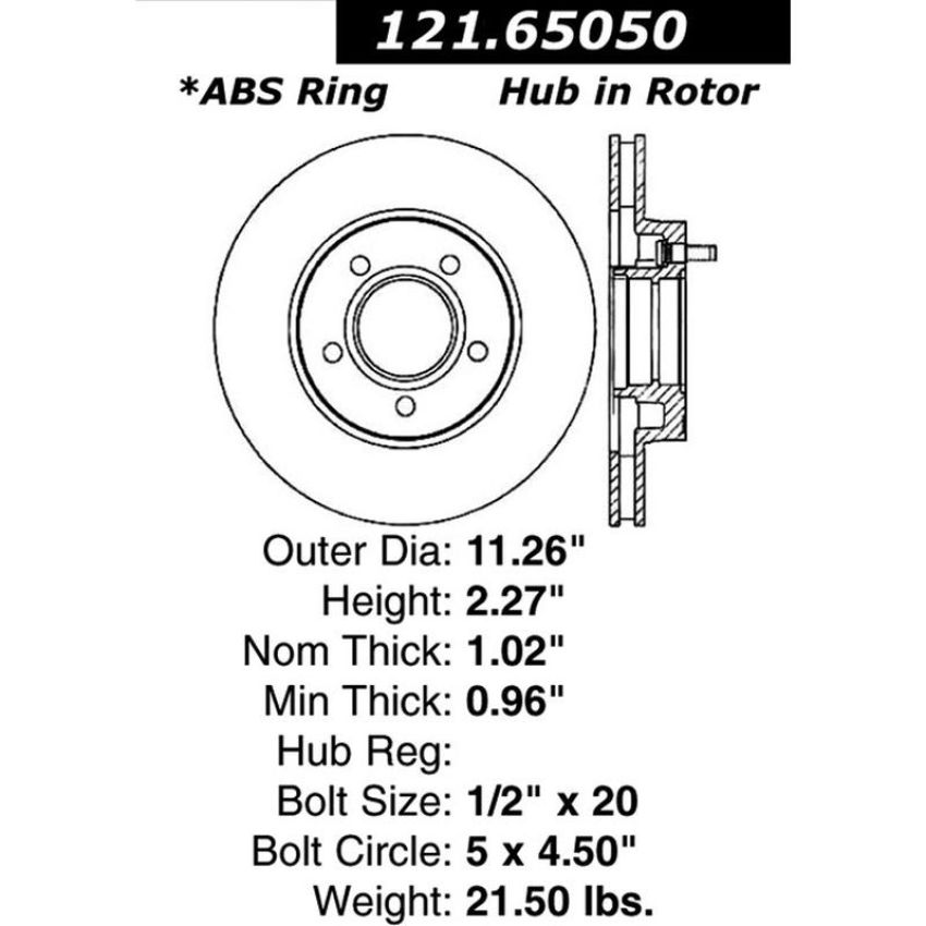 CENTRIC PARTS 121.65050 C-Tek Standard Brake Rotor