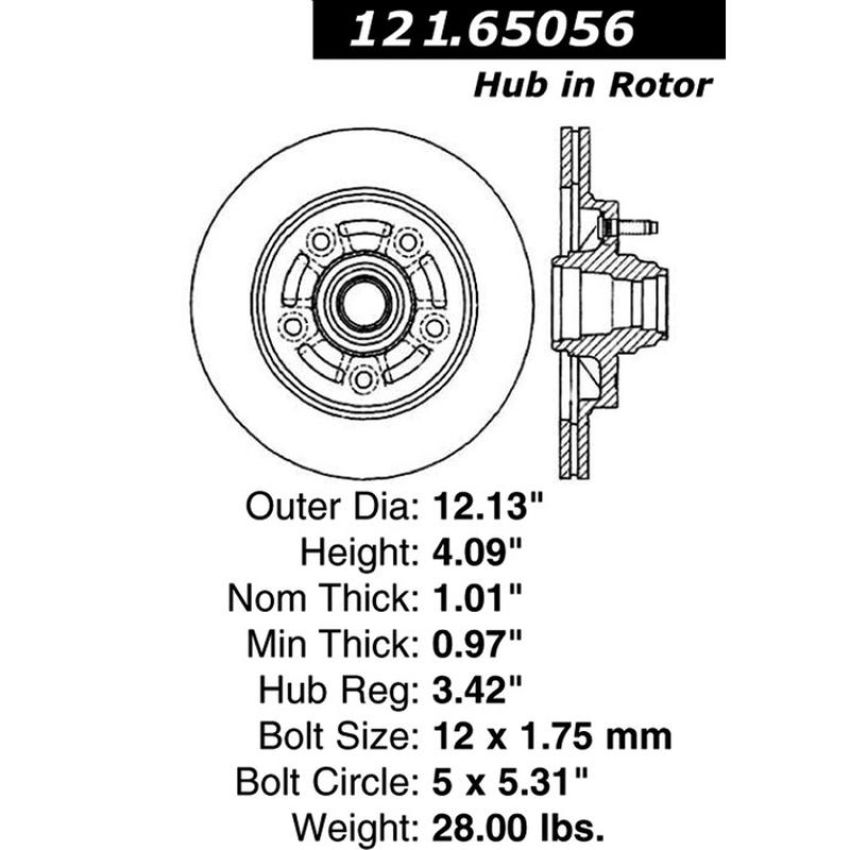 CENTRIC PARTS 121.65056 C-Tek Standard Brake Rotor