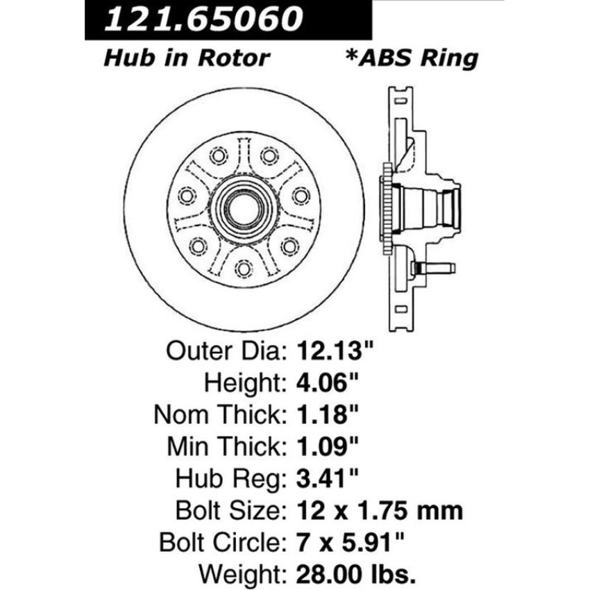 CENTRIC PARTS 121.65060 C-Tek Standard Brake Rotor